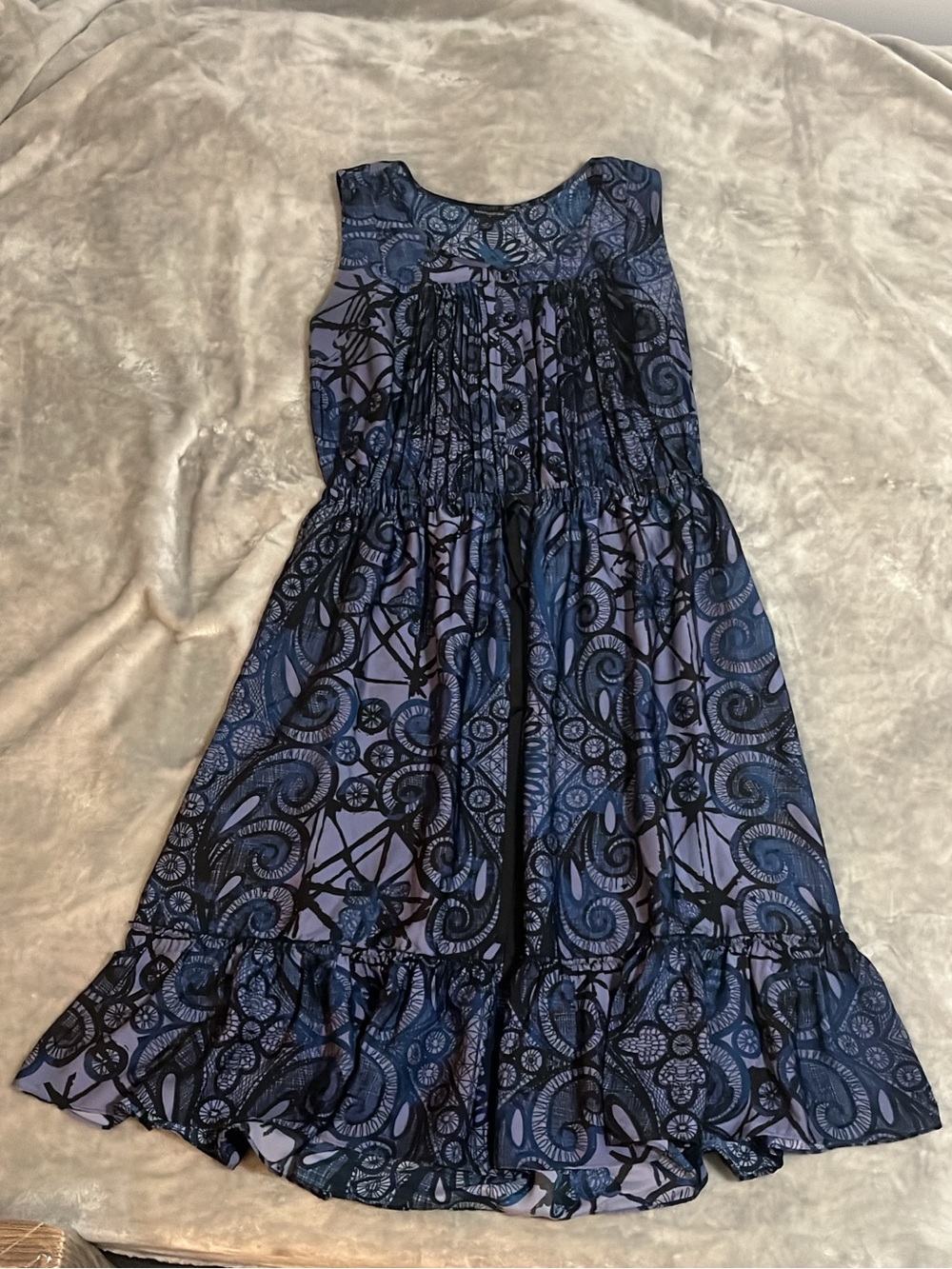 Banana Republic Womens Blue Paisley Print Pintuck Sleeveless Midi Dress Size 12